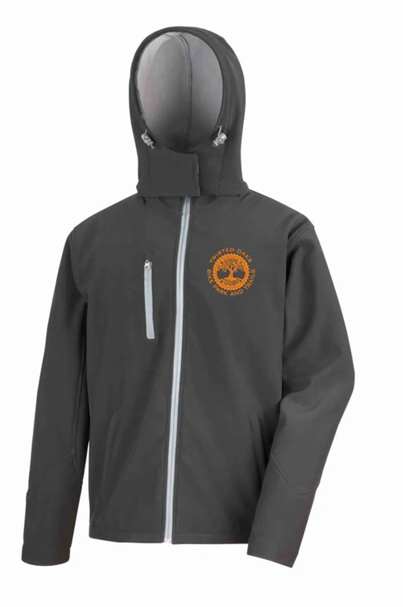 Twisted Oaks Unisex Black Grey Hooded Softshell Jacket
