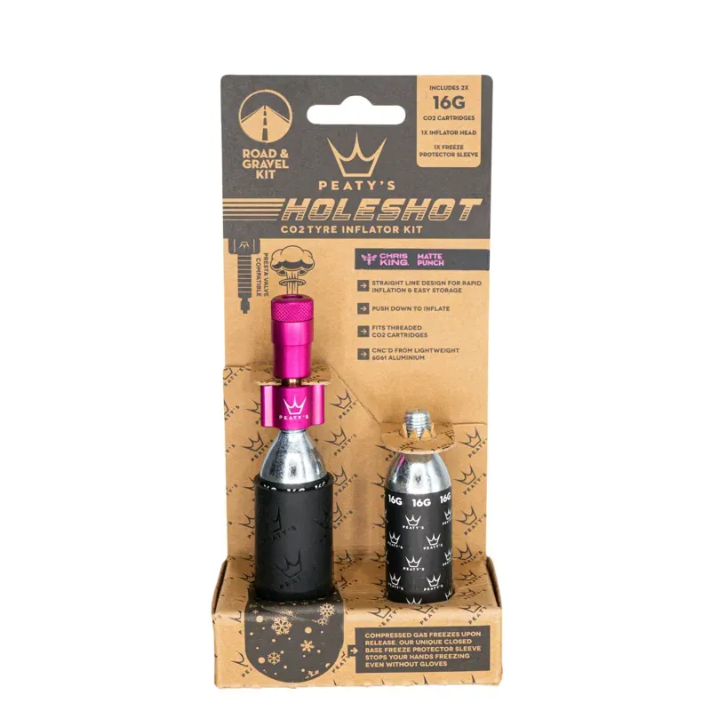 Peaty's Holeshot CO2 Road And Gravel 16g Tyre Inflator in Punch